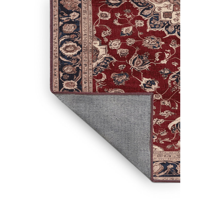 Tapis rouge persan lavable à la machine, Rond 5 pi