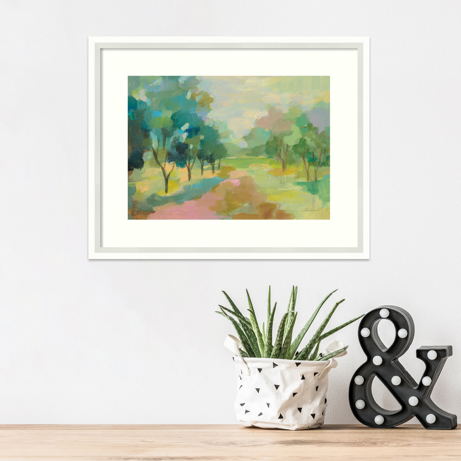 Sunrise Forest Painting by Silvia Vassileva, 15" H x 19" W, White Framed Paper