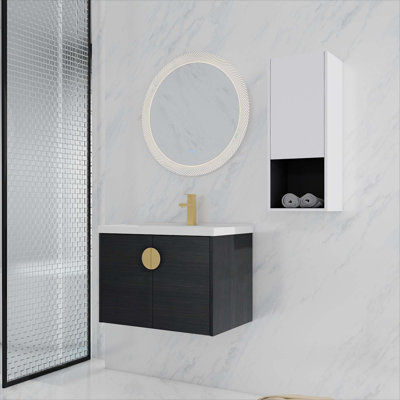 Meuble-lavabo mural avec lavabo en céramique et armoire d'appoint