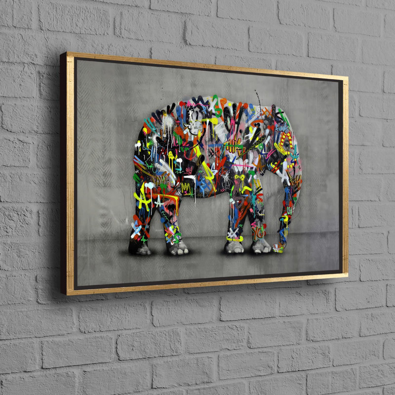 Cadeau de mariage personnalisé avec impression sur toile Graffiti avec éléphant abstrait pour une grande décoration murale