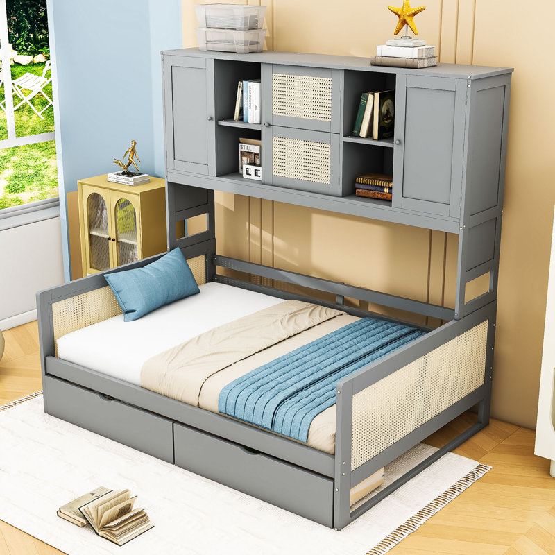 Lit de jour avec rangement intégré et fabrication en bois robuste, Gris, Complet/Double