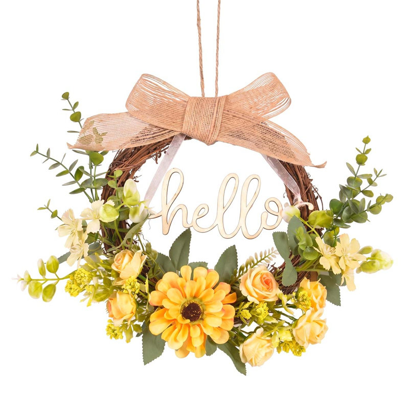 Couronne de rose jaune 16 pouces pour porte d'entrée