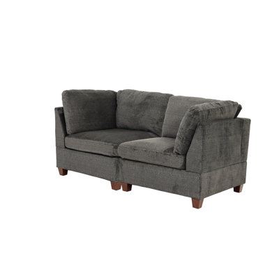 Chenille grise modulaire - 2 pièces, chaise à cadre en bois pour coin tranquille dans un tissu 2 pièces