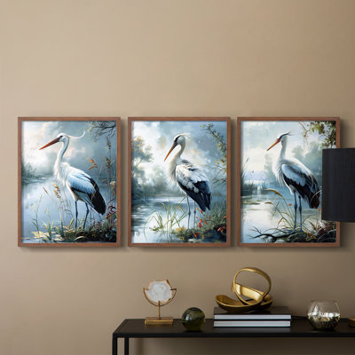 Aviary Study  Series  XXXV  -Set Of 3 Framed Giclee Prints -Ready to Hang