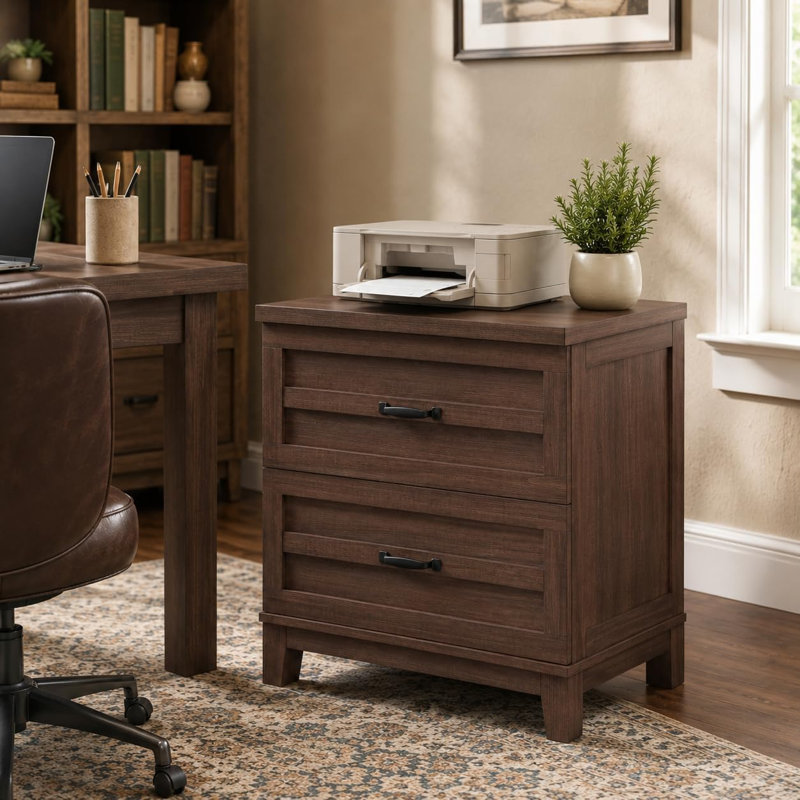 Farmhouse Lateral Wood File Cabinet with 2 Drawers, Full Extension Slides, Holds Legal Letter A4 Files, Wide Printer Stand, Heavy-Duty Frame, Rustic Brown