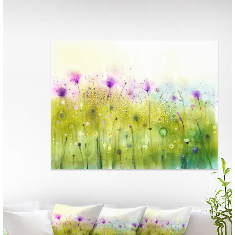 Vert, mauve, cosmos abstrait de fleurs - impression, H 8 po x l 12 po x P 1 po, Toile tendue