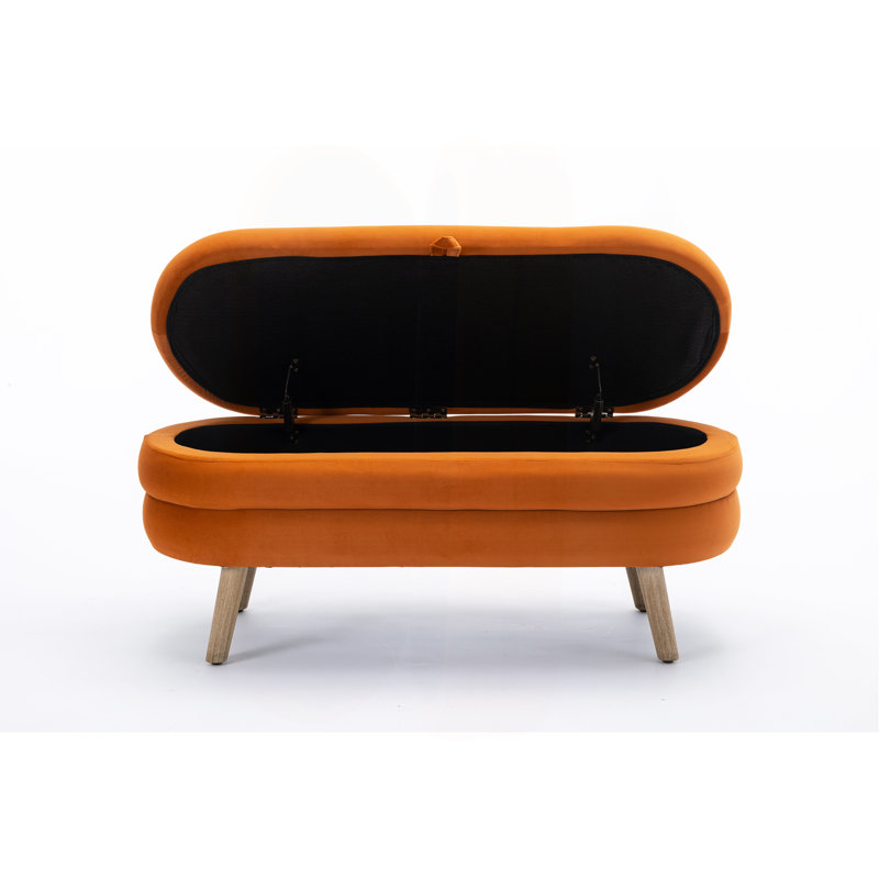 Banc de rangement en velours Noelany, Velours orange