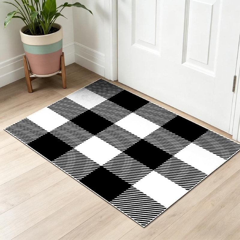 Tapis blanc à rayures à carreaux lavables à la machine, Rectangle 32 po x 47 po