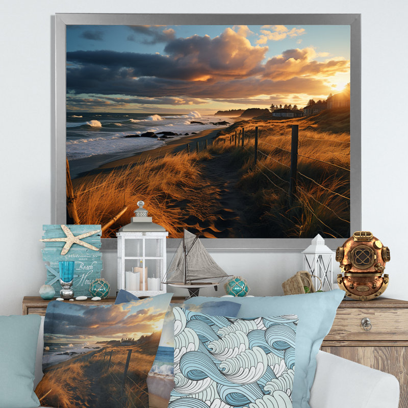 Superbe paysage côtier IV sur toile, Cadre simple argenté, H 30 po x l 40 po x P 1,5 po