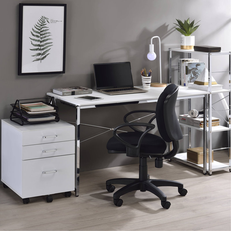 Bureau d'écriture blanc et chrome avec base traîneau