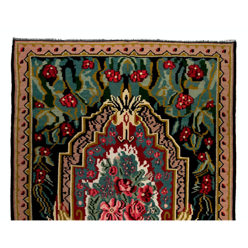 Tapis de laine tissé à la main 6,6 x 10,5 pi Kilim Bessarabian rétro de la République de Moldavie