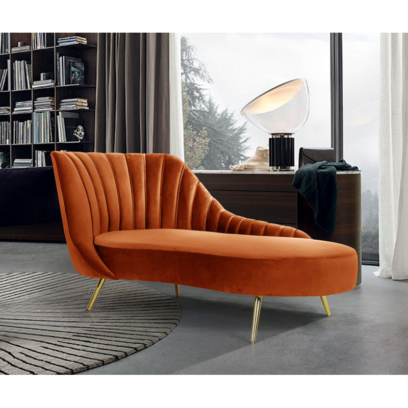 Chaise longue en velours Margo, Velours cognac