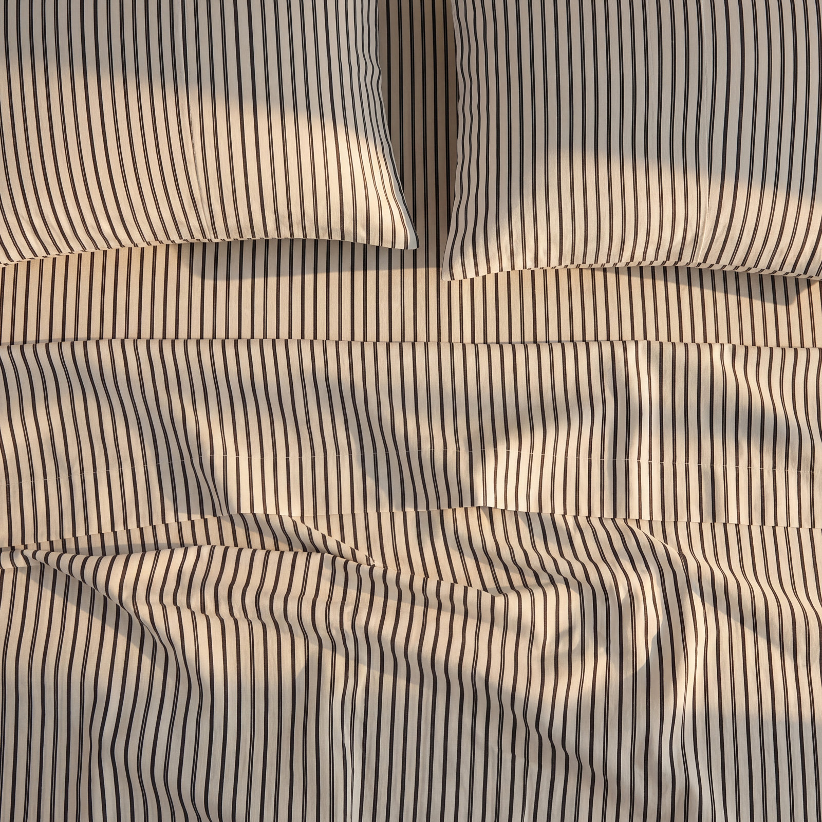 Organic Cotton Sheet Set, King Sheet Set with 2 Pillowcases, Black Striped