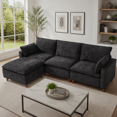Canapé modulaire en L 108,5 po avec repose-pieds mobile, canapé rembourré en tissu de chenille confortable, canapé de style nuage pour salon, appartement