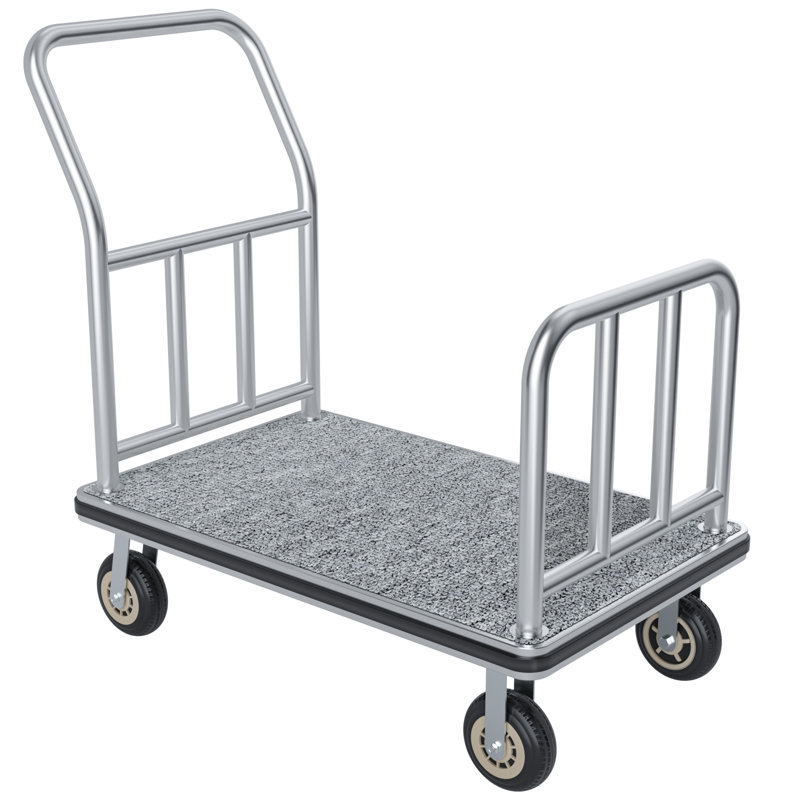 Chariot à bagages d'hôtel avec roues de 15 cm, capacité de 408 kg, acier inoxydable poli