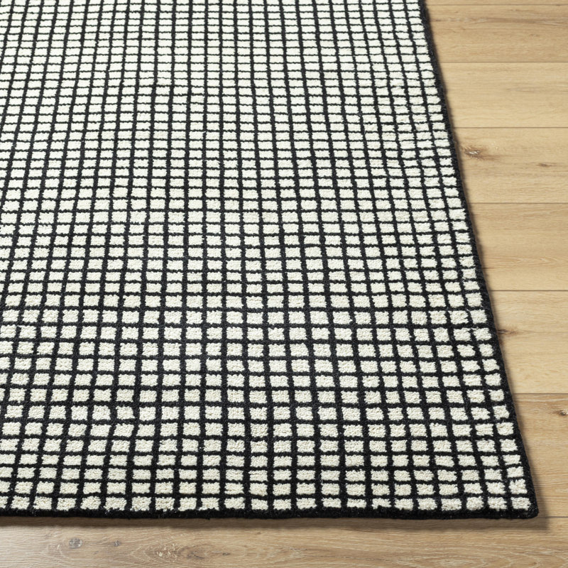 Damier Wool Checkered Area Rug, Rectangle 2' x 3'