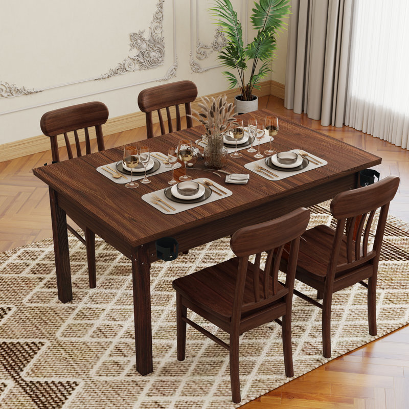 Wesvara 63" x 40" 2-in-1 Board Game & Dining Table with Removable Top, Cup Holders & Solid Wood Legs