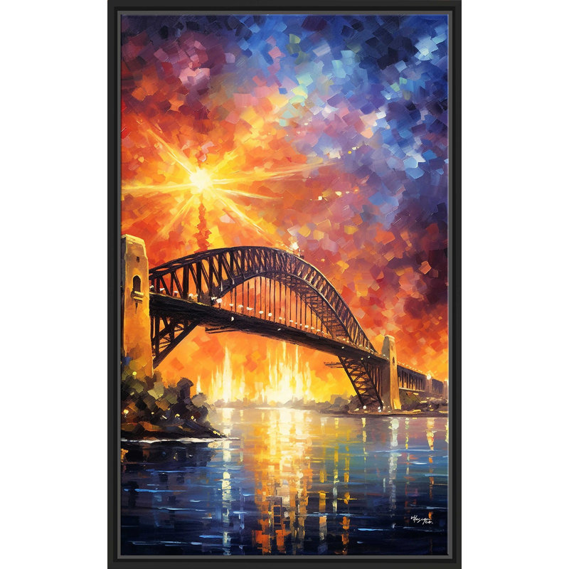 Sydney Harbour Bridge, Australie - cadre flottant, peinture sur toile, H 33,5 po x l 21,5 po x P 2 po