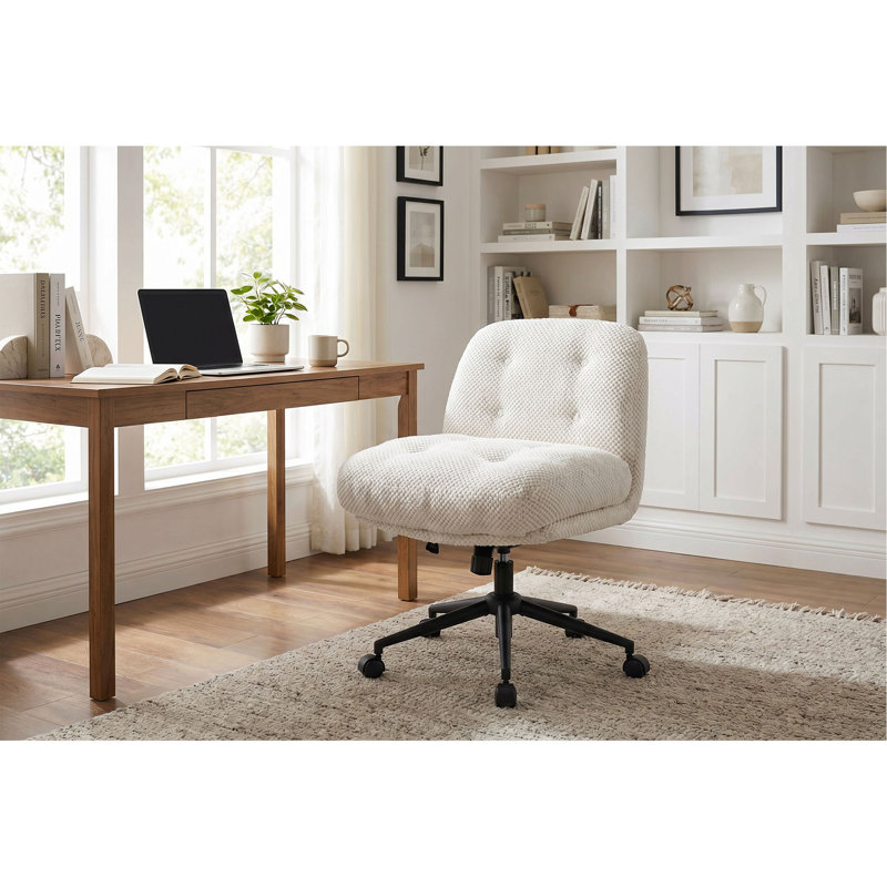Chaise de bureau à pieds croisés sans accoudoirs, chaise de bureau ergonomique pivotante plus large et ajustée pour le bureau à domicile, coiffeuse