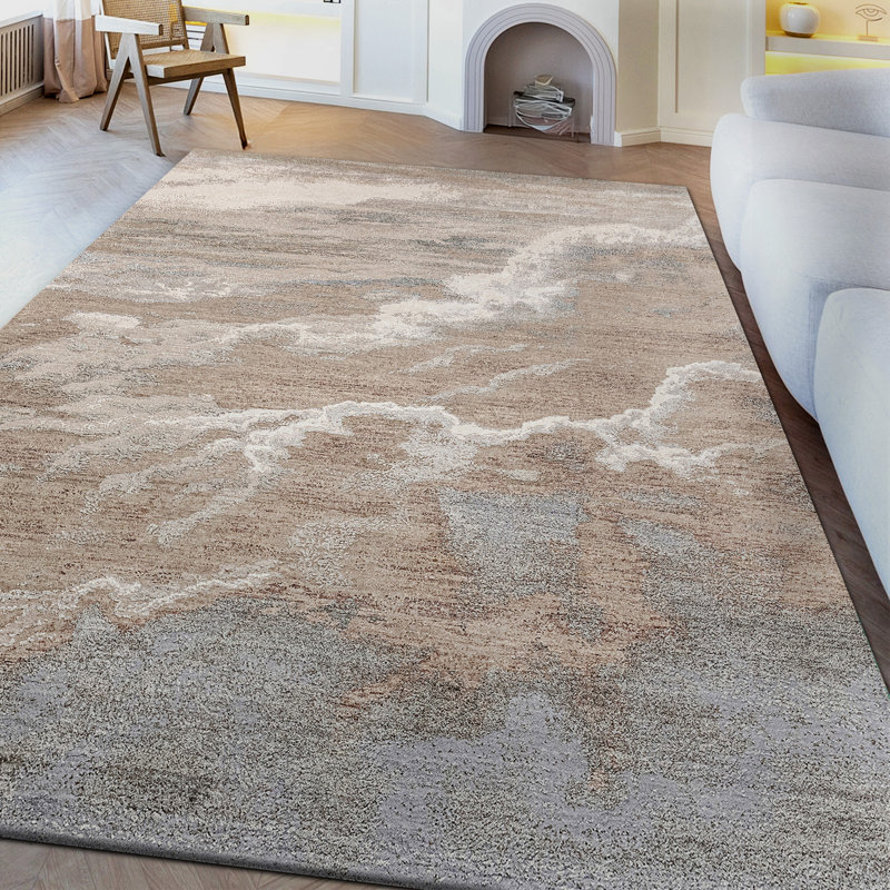 High-Quality Hand-Knotted Beige And Light Grey Area Rug, Rectangle 9' x 12'