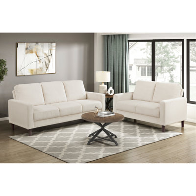 Moderne et 2 pièces, velours côtelé beige doux, mousse haute densité en coussins, pieds en faux bois pour espace de vie principal, revêtement en velours côtelé, coussins de rembourrage