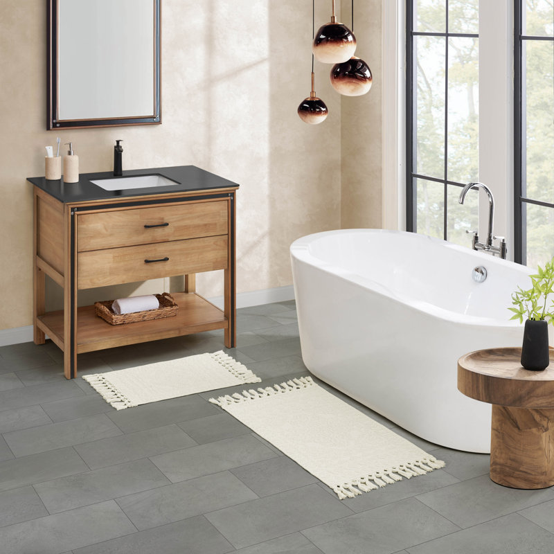 French Connection Dekker 100% Cotton Bath Rug Set, Ivory