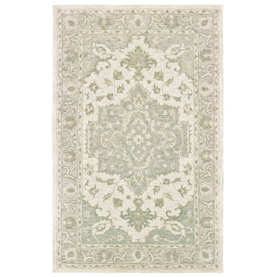 Alosio Oriental Handmade Tufted Wool/Cotton Sea Green Area Rug
