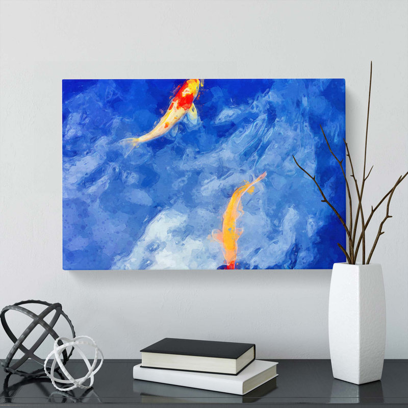 Koi And Carp Fish In Abstract - Wrapped Canvas, 60cm H x 91cm W x 3cm D