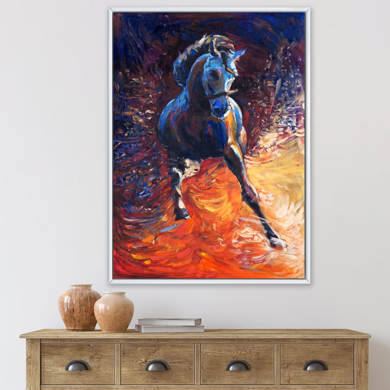 Portrait d'un galopant bleu - Peinture sur toile, H 32 po x l 24 po x P 1 po, Cadre flottant blanc