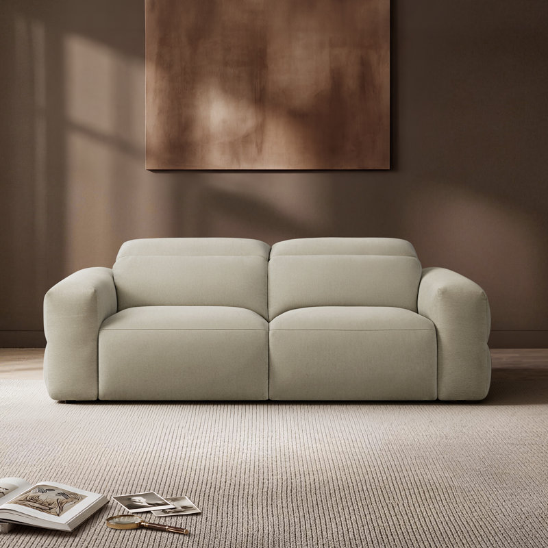 91.7''Soft Seat Power Reclining Sofa With Zero Wall Design And 100% Polyester Fabric, Creamy Gray Polyester