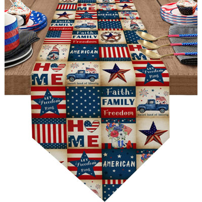 Chemin de table de la fête de l'Indépendence, foulards en lin et commode en toile de jute rétro