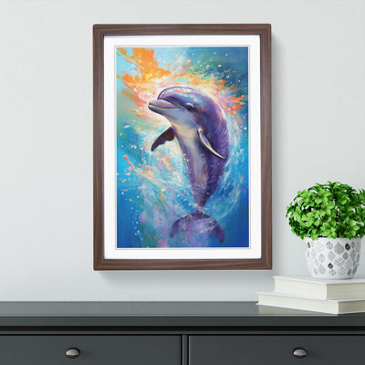 Dolphin Impressionism - Single Picture Frame Print on Wood