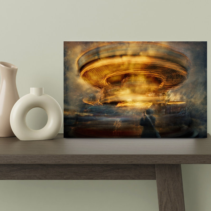 Golden Spinning Carousel Abstract Dreamy Vibrant City Wall Art Print 1 Piece Wrapped Canvas Wall Art, 30.48cm H x 45.72cm W