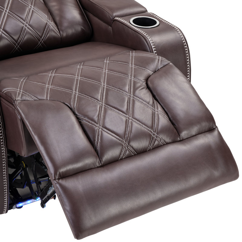 37.4" Contemporary Premium Leather Dual-Motor Power Recliner With Ambient Lighting, Dark Brown