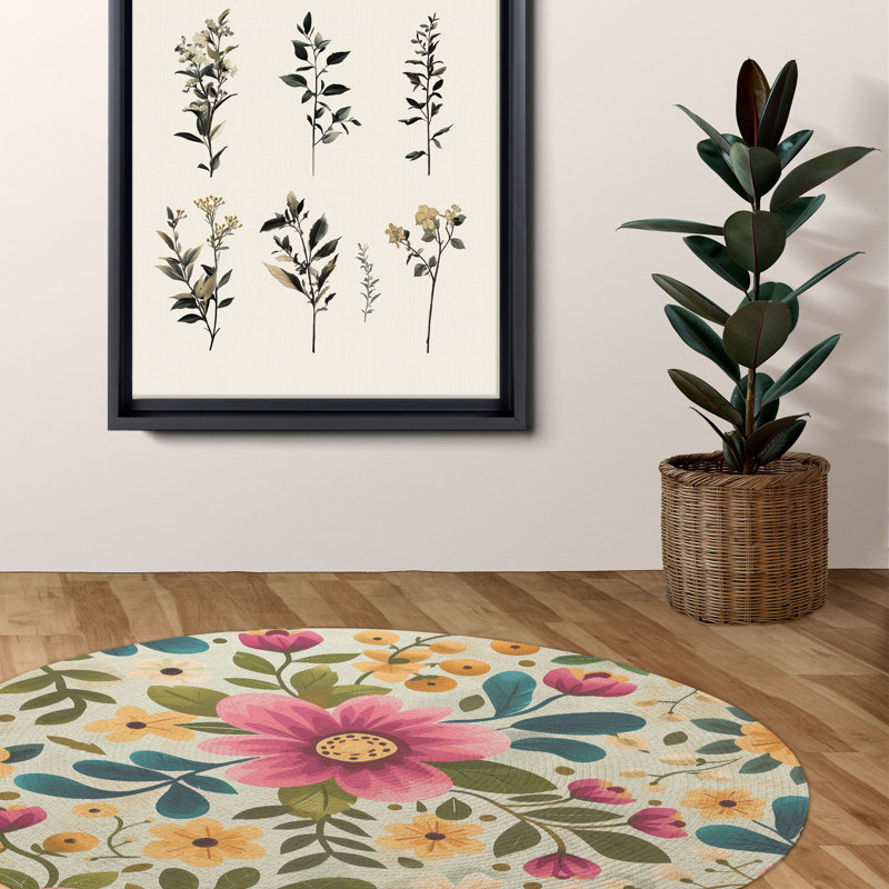 Tapis tressé Blooming Spring Meadow, Rond 5 pi
