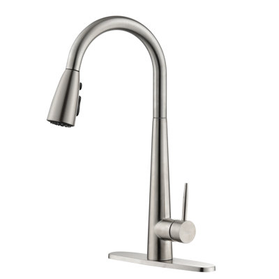Kitchen Faucet With Pull Down Sprayer Brushed Nickel, High Arc Single Handle Kitchen Sink Faucet With Deck Plate, Commercial Modern Stainless Steel Kitchen Faucets