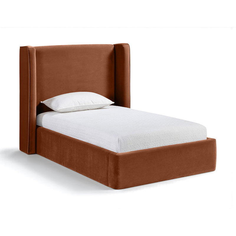 Kendall Wanaque Velvet Upholstered Bed, Cognac Velvet, Twin