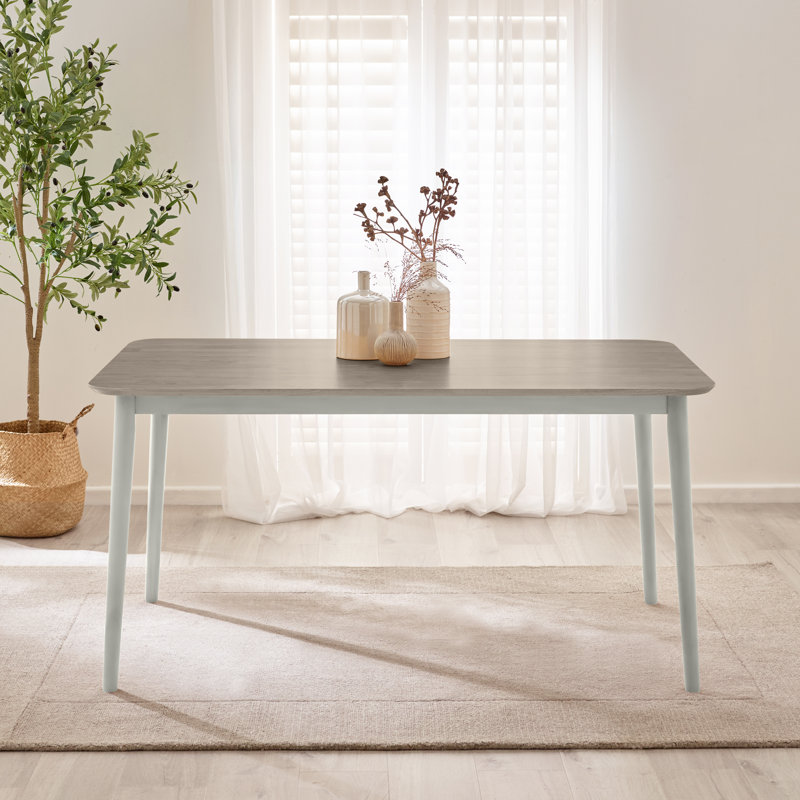 Bhawari 6 - Person Rubberwood Solid Wood Dining Set, Light Grey/White, 5 Pieces: Table, 2 Benches, 2 Chairs