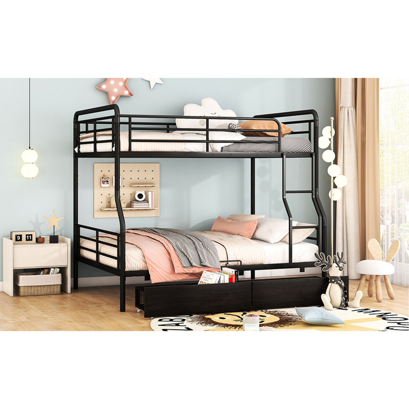 Lit superposé double en métal blanc avec très grand lit double avec 2 tiroirs - Design contemporain pour les adolescents