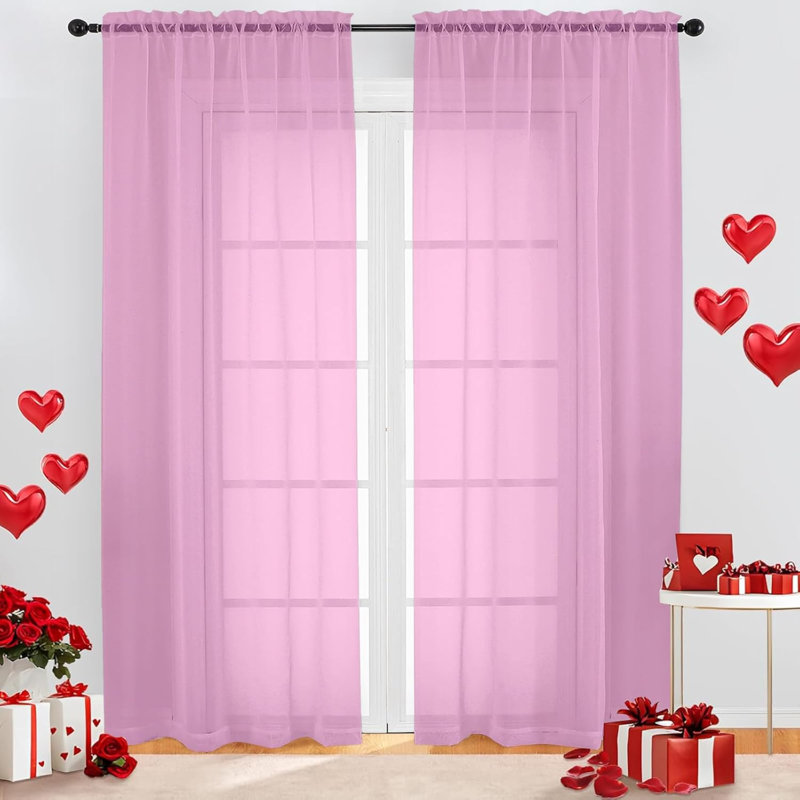 Sheer Curtains, Sheer Curtains 2 Panels Set, Rod Pocket Voile Fimly Sheer Drapes For Living Room/Bedroom, 2Pcs, Each 42" W