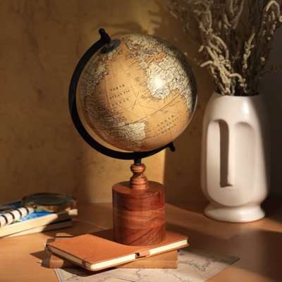 Globe terrestre | Globe décoratif avec base ronde en bois
