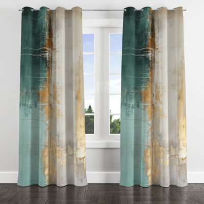 Minimalism Gold And Teal Horizon - Abstract Painting Blackout Grommet Curtain - 1 panel