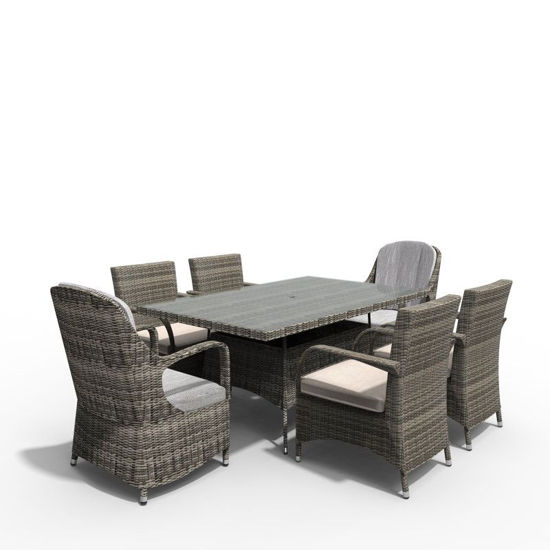 Algird 6 - Person Patio Dining Set Rectangular Table with Cushions Included, Gray