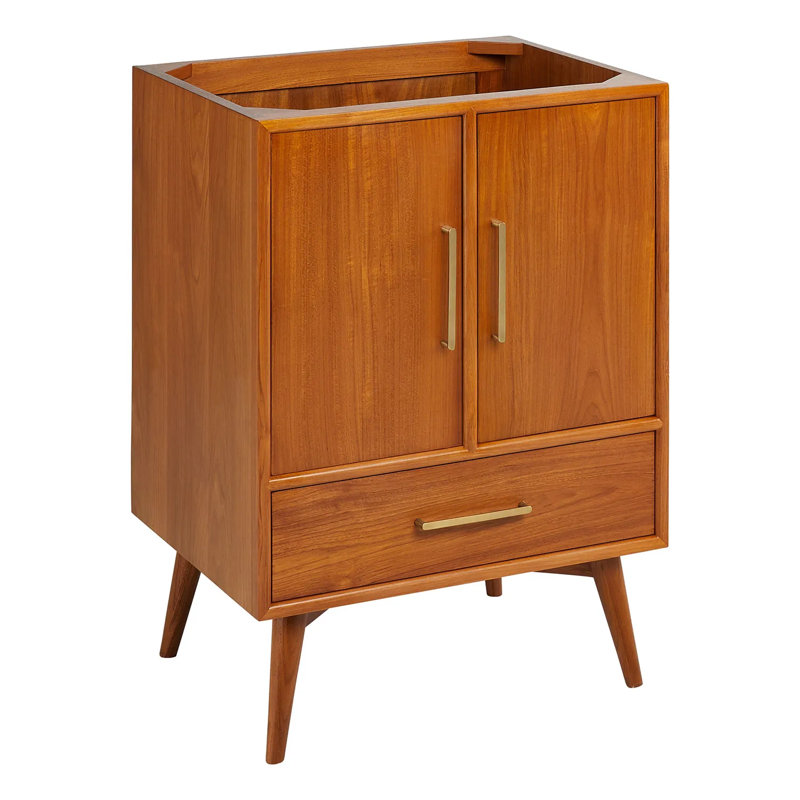 24" Novak Single Bathroom Vanity Set with Rectangular Undermount Sink, Natural Teak, Single-Hole, Arctic White Quartz