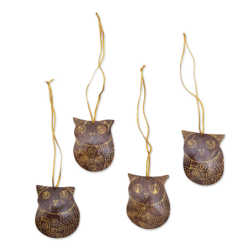Figurine suspendue coquille de coco de owls watchful