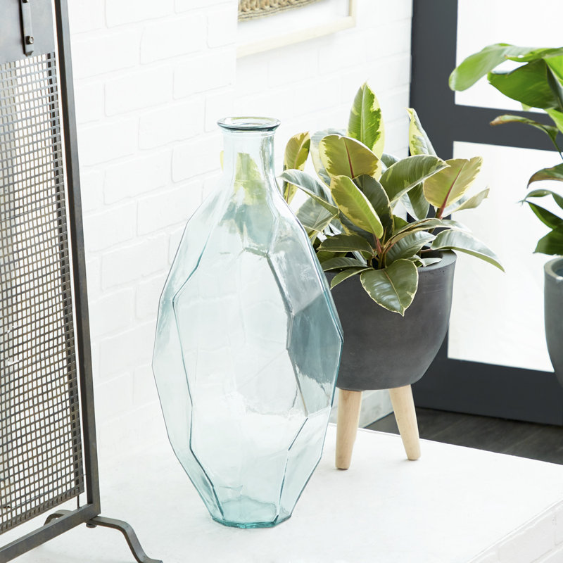 Hollomon Recycled Glass Handmade Tall Spanish Bottleneck Decorative Vase, Clear, 23" H x 11" W x 11" D
