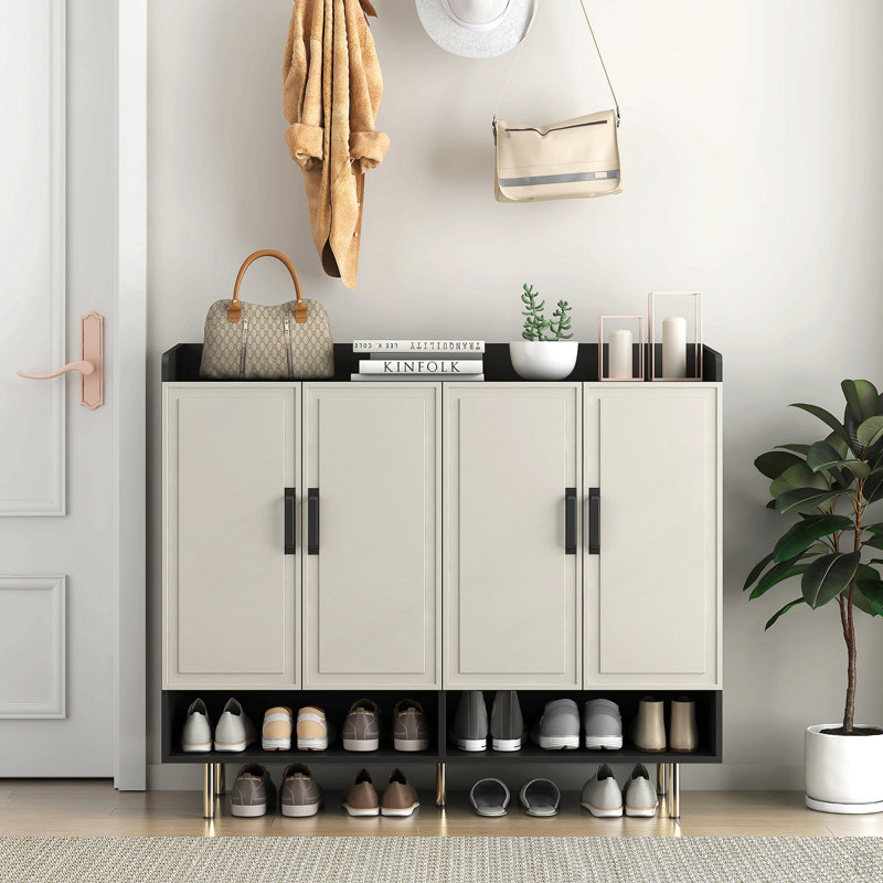 Buffet, armoire à chaussures avec 4 portes et grande armoire de rangement pour chaussures avec tablettes réglables