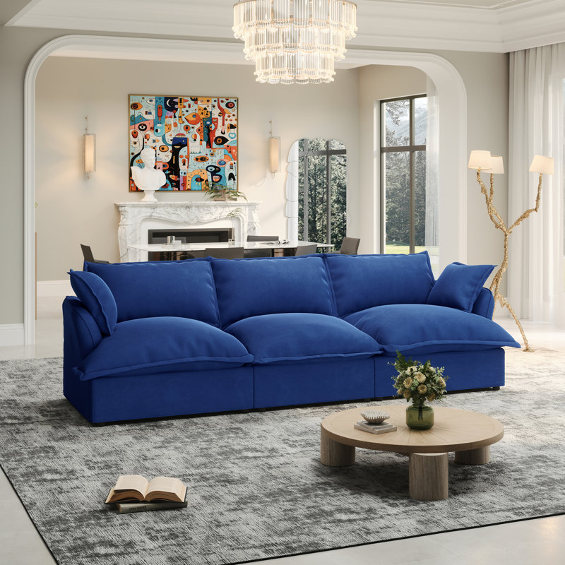 Rinnie Upholstered Sofa, Cloud Sofa, Modular Sectional Sofa 3 Seat Couch for Living Room, Blue