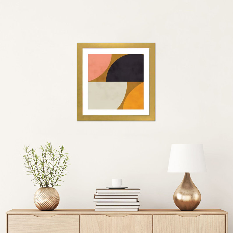 «Geometric Art III» par Ana Rut Bré - impression d'art graphique, H 16 po x l 16 po x p 1 po, Papier encadré doré, Blanc