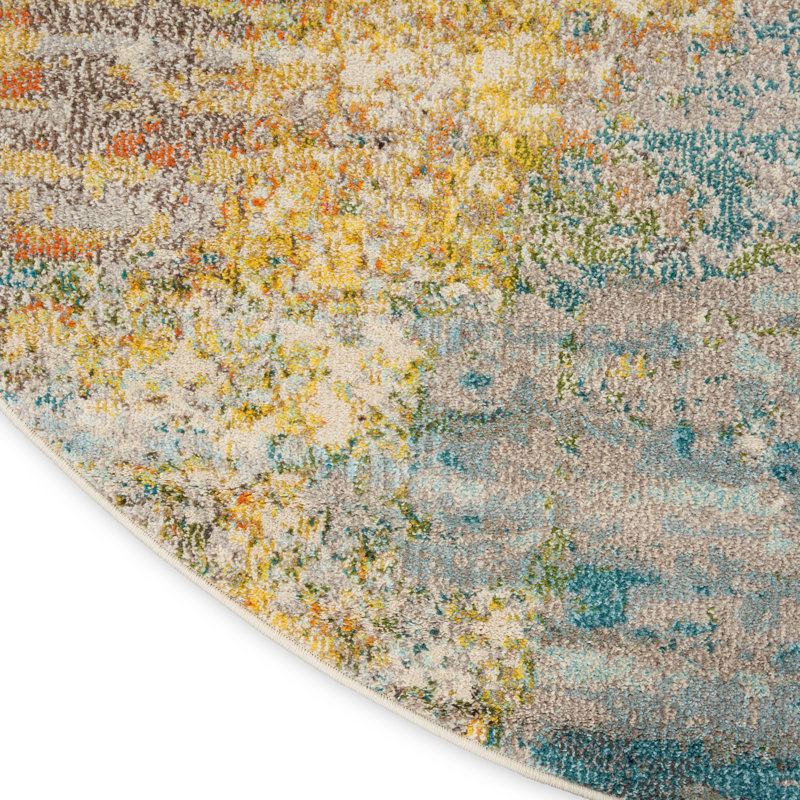 Tapis abstrait bleu / jaune Adrihana, Rond 10 pi
